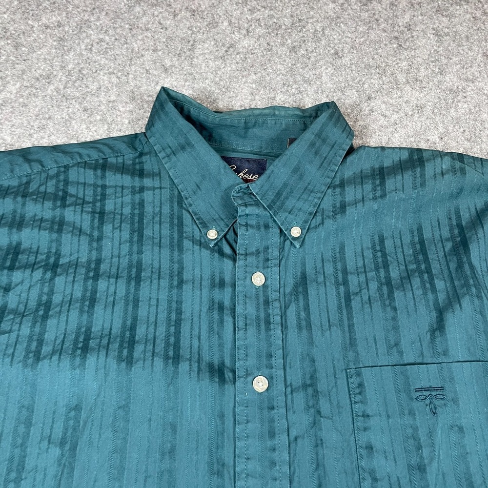 Vintage Lucchese Shirt Men's XXL Green Striped Cotton Long Sleeve Button Up